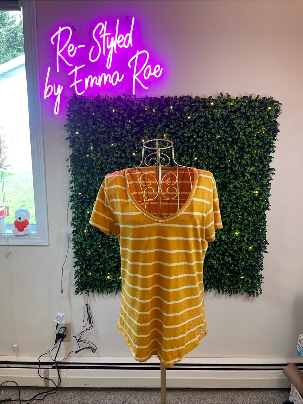 🐶Toad&Co Mustard Yellow Striped Scoop Neck Tee